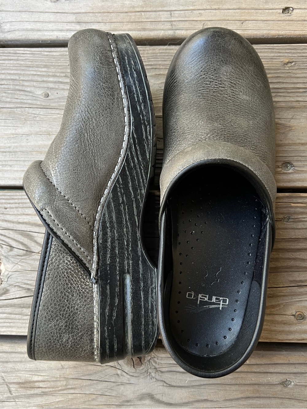 Dansko Grey/Green Suede Clogs Size 39